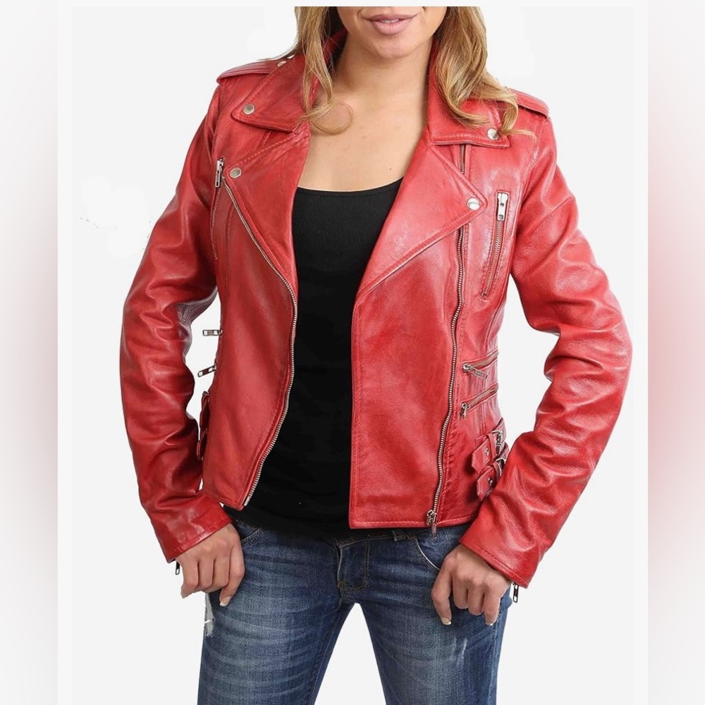 Franchise Club Leather Special Addition Red Baddie Style Jacket Size M NWT